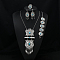Flat Round Alloy with Resin Pendant Necklace & Stud Dangle Earring & Link Bracelet & Ring, Antique Silver, Dark Turquoise, 49x24mm & 540mm & 210~230mm & 29mm