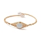 Natural Aquamarine & Pearl Cuff Bangle, Golden Copper Wire Wrapped Bangle, Inner Diameter: 2-1/4 inch(5.6cm)