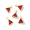 Brass Glass Charms, Triangle Charms, Nickel Free, Faceted, Real 18K Gold Plated, Red, 8x6.5x3mm, Hole: 1mm