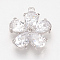 Brass Cubic Zirconia Pendants, Nickel Free, Real Platinum Plated, Flower, 20x18x5mm, Hole: 1mm