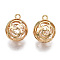 Brass Pendants, with Glass Rhinestone Inside, Hollow, Nickel Free, Flat Round, Real 18K Gold Plated, 16x13x11mm, Hole: 1.6mm