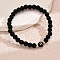 Alloy Resin Round Beaded Stretch Bracelets, Flat Round with Letter, Black, Golden, Letter R, 7-1/8 inch(18cm)