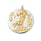 304 Stainless Steel Coin Pendants, Ion Plating(IP), Flat Round with Owl of Athens Charm, Golden & Stainless Steel Color, 29x25x5mm, Hole: 2~2.5mm