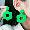 Flower with Flat Round Opaque Acrylic Dangle Stud Earrings, with Steel Pins, Platinum, Lawn Green, 59x40mm