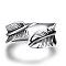 Fashionable Unisex 316L Surgical Stainless Steel Feather Cuff Rings, Open Rings, Antique Silver, US Size 10(19.8mm)
