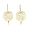 Brass Pave Clear Cubic Zirconia Stud Earring Findings, Cadmium Free & Nickel Free & Lead Free, with Loop, Square, Real 14K Gold Plated, 8.5x6mm, Hole: 1mm, Pin: 0.5mm