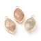 Natural Sunstone Pendants, with Golden Brass Edge, Faceted, Horse Eye, 22x12x5.5mm, Hole: 1.8mm