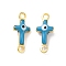 Brass Enamel Connector Charms, Real 18K Gold Plated, Religion Cross with Evil Eye Pattern, Steel Blue, 5.5x13x3mm, Hole: 1.2mm