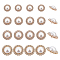 24Pcs 4 Styles 1-Hole Alloy Rhinestone Shank Buttons, with Plastic Imitation Pearl Beads, Half Round, Golden, 15~22x10~13mm, hole: 1.8~2.8mm, 6pcs/style