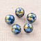 Flower Picture Printed Glass Round Beads, Royal Blue, 12mm, Hole: 1mm