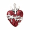 Alloy Enamel Pendants, Antique Silver, Sacred Heart Charm, FireBrick, 42x29.5x5mm, Hole: 2mm