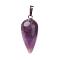 Natural Amethyst Pendants, with Brass Pendant Bails, teardrop, Platinum, 33~35x14~15mm, Hole: 4x7mm