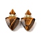 Natural Tiger Eye Perfume Bottle Pendants, with 304 Stainless Steel Findings, Faceted, Triangle Charms, Golden, 39~40x25x11~12mm, Hole: 1.9mm