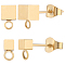 20Pcs 2 Size 304 Stainless Steel Stud Earring Findings, with Ear Nuts and Horizontal Loops, Cube, Real 24K Gold Plated, 6~8x3~5mm, Hole: 1.8~2mm, 10Pcs/size