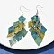 430 Stainless Steel Rhombus Dangle Earrings, with Iron Earring Hooks, Platinum, Green, 82mm