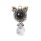 Natural Black Onyx(Dyed & Heated) & Handmade Glass Seed Beaded Cat Shape Pendants, with Jump Ring, 28.5x15x8mm, Hole: 3mm