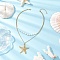 304 Stainless Steel Starfish Pendant Natural Shell Rice Beaded Double Layer Necklaces for Women, White, Golden, 15.16 inch(38.5cm)
