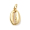 Shell Shape Charms Brass Pendants, Long-Lasting Plated, Rack Plating, Lead Free & Cadmium Free, with Jump Ring, Real 18K Gold Plated, 14x9x4mm, Hole: 3mm