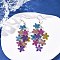 430 Stainless Steel Flower Dangle Earrings, with Iron Earring Hooks, Platinum, Indigo, 74mm