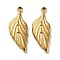 Ion Plating(IP) 304 Stainless Steel Pendants, Leaf Charm, Real 18K Gold Plated, 27x11x3mm, Hole: 1.4mm