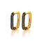 Rectangle S925 Sterling Silver Hoop Earrings, with Cubic Zirconia, Golden, Black, 16x14mm