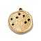 Ion Plating(IP) 304 Stainless Steel Pendants, with Jet Rhinestone, Flat Round with Women Charms, Golden, 23x19.8x2.7mm, Hole: 1.6mm
