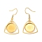 201 Stainless Steel Earring Hooks, with Flat Round Cabochon Settings, Triangle, Golden, Tray: 12mm, 32mm, 22 Gauge, Pin: 0.6mm