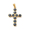 PVD Vacuum Plating Handmade Evil Eye Resin Big Pendants, with 304 Stainless Steel Findings and 201 Stainless Steel Snap On Bails, Cross, Golden, Blue, 51.5x32x6.5mm, Hole: 9x4.5mm