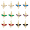 12PCS 6Colors Brass Micro Pave Cubic Zirconia Charms, Real 18K Gold Plated, Cadmium Free & Lead Free, Autumn Pendants, Dragonfly, Mixed Color, 10x10.5x3mm, Hole: 3.8mm, 2pcs/color
