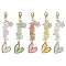 Heart Acrylic & Natural Gemstone Chips Beaded Pendant Decoration, with Alloy Enamel Flower Charms and 304 Stainless Steel Lobster Claw Clasps, 64mm