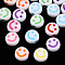 Opaque Craft Acrylic Beads, Flat Round with Smiling Face, Mixed Color, 7x3.5mm, Hole: 1.5mm, about 3637pcs/500g