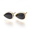 Brass Stud Earring Findings, with Loop, Enamel, Nickel Free, Teardrop, Real 18K Gold Plated, Black, 12x8x1.5mm, Hole: 1mm, Pin: 0.8mm
