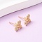 Brass Micro Pave Clear Cubic Zirconia Bees Stud Earrings, Real 18K Gold Plated, 7.5x10mm