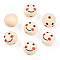 Unfinished Natural Wood Beads, Wooden Smiling Face Print Round Beads, Large Hole Beads, PapayaWhip, 19~20x17.5~18mm, Hole: 4~4.8mm