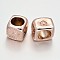 Cadmium Free & Nickel Free & Lead Free Alloy Beads, Long-Lasting Plated, Large Hole Cuboid Beads, Rose Gold, 14x11x12mm, Hole: 9mm