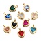 Rack Plating Brass Pendants, Heart Shaped Glass Charms, Long-Lasting Plated, Cadmium Free & Lead Free, Real 18K Gold Plated, Mixed Color, 19x16.5x7mm, Hole: 3x5.5mm