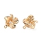 Brass Stud Earring Findings, Flower, Real 14K Gold Plated, 14x13.5mm, Hole: 1.2mm, Pin: 0.8mm