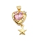Brass Micro Pave Cubic Zirconia Pendants, Heart with Star, Rack Plating, Long-Lasting Plated, Lead Free & Cadmium Free, Real 18K Gold Plated, 24x13x9mm, Hole: 5x3.5mm