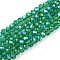 Electroplate Glass Beads Strands, Half Rainbow Plated, Faceted, Rondelle, Green, 3.5~3.8x3mm, Hole: 0.4mm, about 105~110pcs/strand, 29~31cm