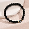 Alloy Resin Round Beaded Stretch Bracelets, Flat Round with Letter, Black, Golden, Letter E, 7-1/8 inch(18cm)