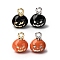 Halloween Alloy Enamel Charms, Platinum & Golden, Pumpkin, 12x9x8mm, Hole: 1.6mm