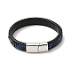 Кожаный плетеный прямоугольный браслет-шнур с магнитными застежками из нержавеющей стали 304 для мужчин и женщин BJEW-C021-04-2