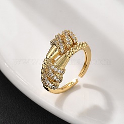 Латунные кольца-манжеты с микропаве и прозрачным цирконием для женщин RJEW-S622-08G