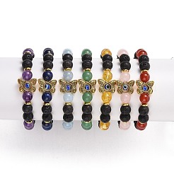 Регулируемый браслет из плетеных бусин из натуральных драгоценных камней BJEW-JB09058