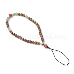 Цепочки для телефона с круглыми бусинами из натурального и зеленого авантюрина HJEW-JM03364-03