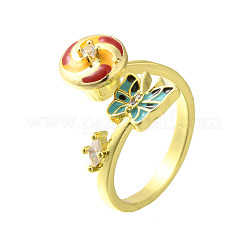 Эмалевые вращающиеся манжеты-кольца с изображением бабочек и ветряных мельниц для женщин&nbsp;RJEW-R005-10G