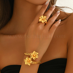 Элегантный комплект из латунного кольца-манжеты и браслета с цветком для женщин DS4683