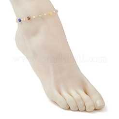 Браслеты на ногу из латунной цепочки с разноцветными кошачьими сердечками и пластиковыми бусинами-жемчужинами AJEW-AN00729