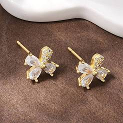 Серьги-гвоздики из латуни с микро-паве и прозрачным фианитом EJEW-F400-01A-G