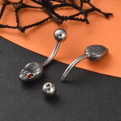 Кольца для пупка из хирургической нержавеющей стали 316 с кубическим цирконием в форме змеиной головы EJEW-G416-16AS-01